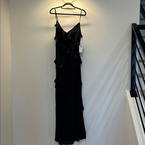 Good American Elegant Black Ruffle Maxi Dress-NWT